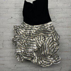 Vintage Silver Puffy Mini Dress - Strapless - Size 10